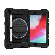 Silikon Hülle Handyhülle und Kunststoff Schutzhülle Hartschalen Tasche mit Ständer L01 für Apple iPad Mini 5 (2019) Schwarz