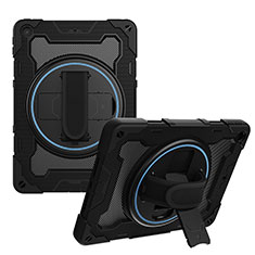 Silikon Hülle Handyhülle und Kunststoff Schutzhülle Hartschalen Tasche mit Ständer L02 für Apple iPad 10.2 (2020) Schwarz