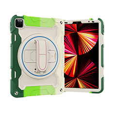 Silikon Hülle Handyhülle und Kunststoff Schutzhülle Hartschalen Tasche mit Ständer L03 für Apple iPad Pro 11 (2020) Grün