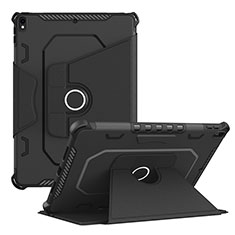 Silikon Hülle Handyhülle und Kunststoff Schutzhülle Hartschalen Tasche mit Ständer L04 für Apple iPad Air 3 Schwarz