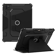 Silikon Hülle Handyhülle und Kunststoff Schutzhülle Hartschalen Tasche mit Ständer L04 für Apple iPad Pro 11 (2020) Schwarz