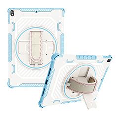 Silikon Hülle Handyhülle und Kunststoff Schutzhülle Hartschalen Tasche mit Ständer L06 für Apple iPad Air 3 Blau