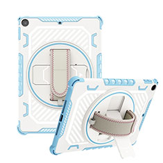 Silikon Hülle Handyhülle und Kunststoff Schutzhülle Hartschalen Tasche mit Ständer L06 für Apple New iPad 9.7 (2018) Blau