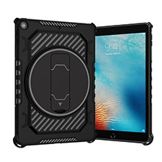 Silikon Hülle Handyhülle und Kunststoff Schutzhülle Hartschalen Tasche mit Ständer L09 für Apple New iPad 9.7 (2018) Schwarz