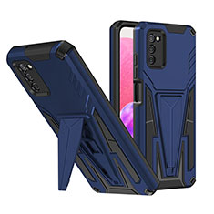 Silikon Hülle Handyhülle und Kunststoff Schutzhülle Hartschalen Tasche mit Ständer MQ1 für Samsung Galaxy A02s Blau
