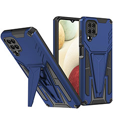 Silikon Hülle Handyhülle und Kunststoff Schutzhülle Hartschalen Tasche mit Ständer MQ1 für Samsung Galaxy A12 5G Blau