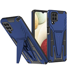 Silikon Hülle Handyhülle und Kunststoff Schutzhülle Hartschalen Tasche mit Ständer MQ1 für Samsung Galaxy A12 Nacho Blau