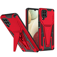 Silikon Hülle Handyhülle und Kunststoff Schutzhülle Hartschalen Tasche mit Ständer MQ1 für Samsung Galaxy A12 Nacho Rot