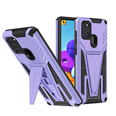 Silikon Hülle Handyhülle und Kunststoff Schutzhülle Hartschalen Tasche mit Ständer MQ1 für Samsung Galaxy A21s Violett