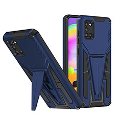 Silikon Hülle Handyhülle und Kunststoff Schutzhülle Hartschalen Tasche mit Ständer MQ1 für Samsung Galaxy A31 Blau