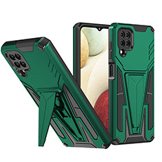 Silikon Hülle Handyhülle und Kunststoff Schutzhülle Hartschalen Tasche mit Ständer MQ1 für Samsung Galaxy F12 Grün