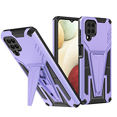 Silikon Hülle Handyhülle und Kunststoff Schutzhülle Hartschalen Tasche mit Ständer MQ1 für Samsung Galaxy F12 Violett