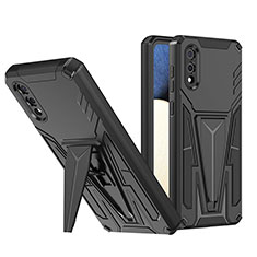 Silikon Hülle Handyhülle und Kunststoff Schutzhülle Hartschalen Tasche mit Ständer MQ1 für Samsung Galaxy M02 Schwarz