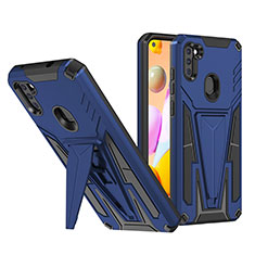 Silikon Hülle Handyhülle und Kunststoff Schutzhülle Hartschalen Tasche mit Ständer MQ1 für Samsung Galaxy M11 Blau