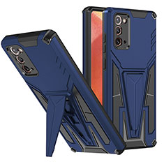 Silikon Hülle Handyhülle und Kunststoff Schutzhülle Hartschalen Tasche mit Ständer MQ1 für Samsung Galaxy Note 20 5G Blau