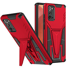 Silikon Hülle Handyhülle und Kunststoff Schutzhülle Hartschalen Tasche mit Ständer MQ1 für Samsung Galaxy Note 20 5G Rot