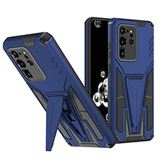 Silikon Hülle Handyhülle und Kunststoff Schutzhülle Hartschalen Tasche mit Ständer MQ1 für Samsung Galaxy S20 Ultra Blau