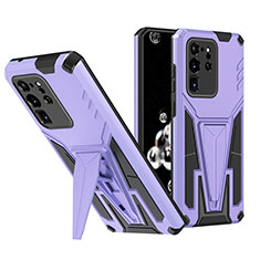 Silikon Hülle Handyhülle und Kunststoff Schutzhülle Hartschalen Tasche mit Ständer MQ1 für Samsung Galaxy S20 Ultra Violett