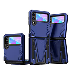 Silikon Hülle Handyhülle und Kunststoff Schutzhülle Hartschalen Tasche mit Ständer MQ1 für Samsung Galaxy Z Flip3 5G Blau