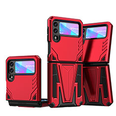Silikon Hülle Handyhülle und Kunststoff Schutzhülle Hartschalen Tasche mit Ständer MQ1 für Samsung Galaxy Z Flip3 5G Rot