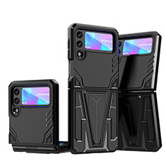 Silikon Hülle Handyhülle und Kunststoff Schutzhülle Hartschalen Tasche mit Ständer MQ1 für Samsung Galaxy Z Flip3 5G Schwarz