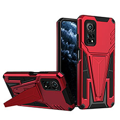 Silikon Hülle Handyhülle und Kunststoff Schutzhülle Hartschalen Tasche mit Ständer MQ1 für Xiaomi Mi 10T 5G Rot