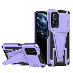 Silikon Hülle Handyhülle und Kunststoff Schutzhülle Hartschalen Tasche mit Ständer MQ1 für Xiaomi Mi 10T Pro 5G Violett