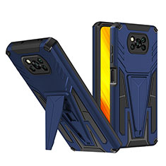 Silikon Hülle Handyhülle und Kunststoff Schutzhülle Hartschalen Tasche mit Ständer MQ1 für Xiaomi Poco X3 Blau