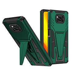 Silikon Hülle Handyhülle und Kunststoff Schutzhülle Hartschalen Tasche mit Ständer MQ1 für Xiaomi Poco X3 Grün