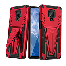Silikon Hülle Handyhülle und Kunststoff Schutzhülle Hartschalen Tasche mit Ständer MQ1 für Xiaomi Redmi Note 9 Pro Rot