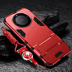 Silikon Hülle Handyhülle und Kunststoff Schutzhülle Hartschalen Tasche mit Ständer R01 für Huawei Honor X9b 5G Rot