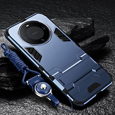 Silikon Hülle Handyhülle und Kunststoff Schutzhülle Hartschalen Tasche mit Ständer R01 für Huawei Mate 60 Pro Blau