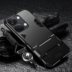 Silikon Hülle Handyhülle und Kunststoff Schutzhülle Hartschalen Tasche mit Ständer R01 für OnePlus Ace 2V 5G Schwarz