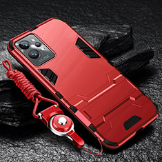 Silikon Hülle Handyhülle und Kunststoff Schutzhülle Hartschalen Tasche mit Ständer R01 für Realme GT2 Pro 5G Rot