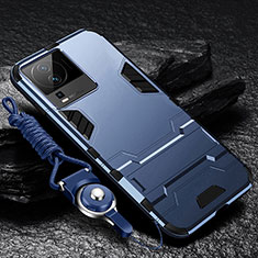 Silikon Hülle Handyhülle und Kunststoff Schutzhülle Hartschalen Tasche mit Ständer R01 für Vivo iQOO Neo7 5G Blau