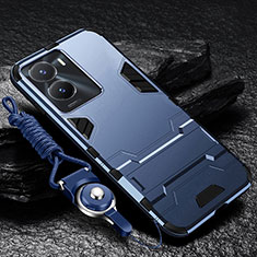 Silikon Hülle Handyhülle und Kunststoff Schutzhülle Hartschalen Tasche mit Ständer R01 für Vivo iQOO Z7 5G Blau