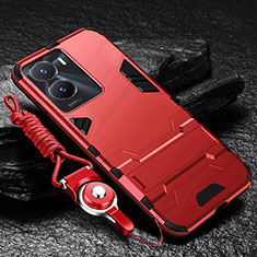 Silikon Hülle Handyhülle und Kunststoff Schutzhülle Hartschalen Tasche mit Ständer R01 für Vivo iQOO Z7x 5G Rot