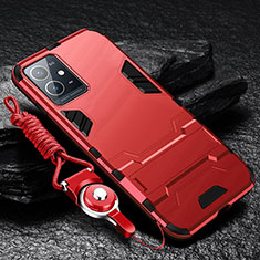 Silikon Hülle Handyhülle und Kunststoff Schutzhülle Hartschalen Tasche mit Ständer R01 für Vivo T1 5G India Rot