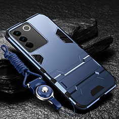 Silikon Hülle Handyhülle und Kunststoff Schutzhülle Hartschalen Tasche mit Ständer R01 für Vivo V27 Pro 5G Blau