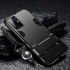 Silikon Hülle Handyhülle und Kunststoff Schutzhülle Hartschalen Tasche mit Ständer R01 für Xiaomi Mi 11T 5G Schwarz