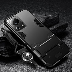 Silikon Hülle Handyhülle und Kunststoff Schutzhülle Hartschalen Tasche mit Ständer R01 für Xiaomi Mi 12 Lite NE 5G Schwarz