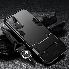 Silikon Hülle Handyhülle und Kunststoff Schutzhülle Hartschalen Tasche mit Ständer R01 für Xiaomi Mi 12T Pro 5G Schwarz