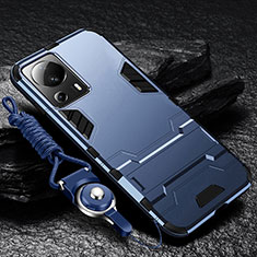 Silikon Hülle Handyhülle und Kunststoff Schutzhülle Hartschalen Tasche mit Ständer R01 für Xiaomi Mi 13 Lite 5G Blau