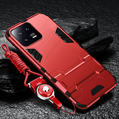 Silikon Hülle Handyhülle und Kunststoff Schutzhülle Hartschalen Tasche mit Ständer R01 für Xiaomi Mi 13 Pro 5G Rot