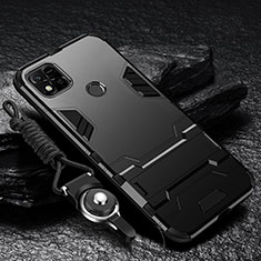 Silikon Hülle Handyhülle und Kunststoff Schutzhülle Hartschalen Tasche mit Ständer R01 für Xiaomi Redmi 10A 4G Schwarz