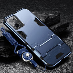 Silikon Hülle Handyhülle und Kunststoff Schutzhülle Hartschalen Tasche mit Ständer R01 für Xiaomi Redmi 11 Prime 5G Blau