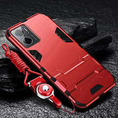 Silikon Hülle Handyhülle und Kunststoff Schutzhülle Hartschalen Tasche mit Ständer R01 für Xiaomi Redmi 11 Prime 5G Rot