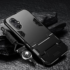 Silikon Hülle Handyhülle und Kunststoff Schutzhülle Hartschalen Tasche mit Ständer R01 für Xiaomi Redmi Note 11R 5G Schwarz