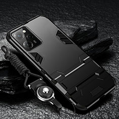Silikon Hülle Handyhülle und Kunststoff Schutzhülle Hartschalen Tasche mit Ständer R01 für Xiaomi Redmi Note 12 Pro Speed 5G Schwarz