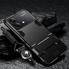 Silikon Hülle Handyhülle und Kunststoff Schutzhülle Hartschalen Tasche mit Ständer R01 für Xiaomi Redmi Note 13R Pro 5G Schwarz